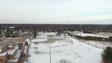 Empty-sports-field-in-the-United-States,-Stevens-Point-Wisconsin-during-winter-season