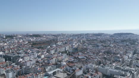 Aerial-orbit-view-of-the-city-Portugal-lisbon-with-river-tagus-in-background-in-order-to-park-Eduardo-VII