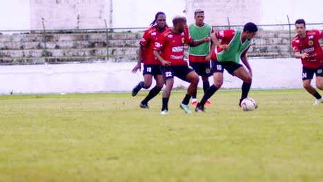 Professional-soccer-practice-scrimmage-match-in-slow-motion