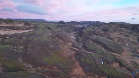 Moving-towards-Reykjadalur-Valley-During-pink-sunrise---Hveragerdi---South-Iceland