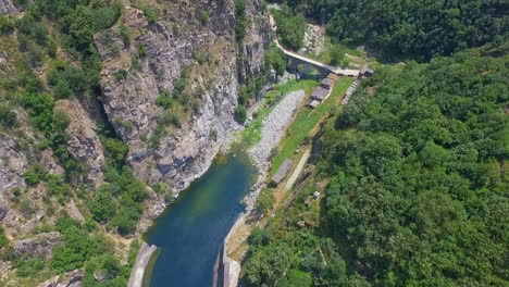 Water-dam-and-reservoir-lake-aerial-drone-footage-in-Golyam-Beglik-Dam---Bulgaria