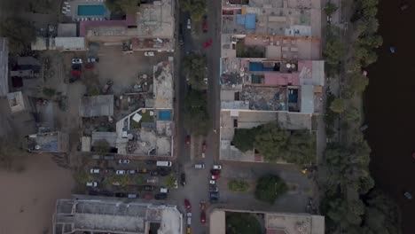 4K-aerial-shot-above-the-streets-of-Huacachina,-Peru