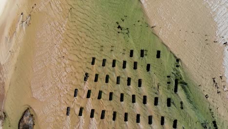 Luftaufnahme-über-Fischreusen-Am-Ufer