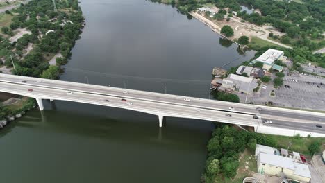 Aerial-drone-flight-over-the-lake-in-Marble-Falls-Texas