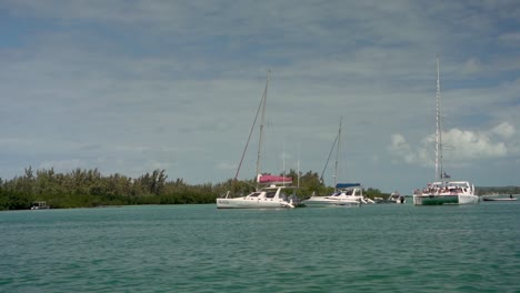 Slow-motion-view-of-the-sea-and-catamaran-boats-in-Mauritius