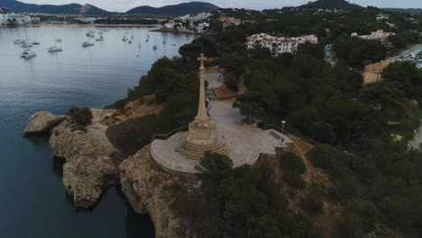 Drone-Shot-flying-around-an-interesting-Landmark-on-the-coast-in-Mallorca,-4k-UHD