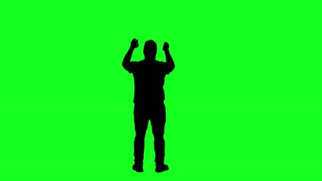 Man-in-silhouette-protesting,-yelling-and-waving-arms-on-green-screen