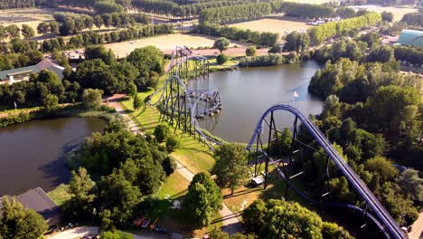 Aerial-video-of-Goliath-Rollercoaster-in-Walibi-Holland