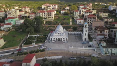 Point-of-interest-shot-of-Pilos-town-church,-Peloponnese-region,-Greece