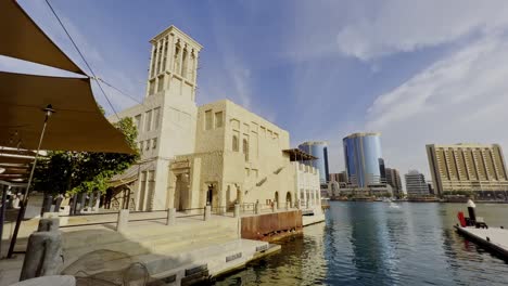 Waterfront-Skyline-In-Dubai-From-Al-Fahidi-Neighborhood-At-Daytime-In-United-Arab-Emirates