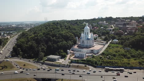 4K-Aerial-Drone-Footage-of-beautiful-white-Baptist-Church,-The-Temple-of-Peace