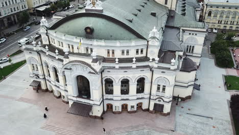 4K-Luftdrohnenaufnahmen-Der-Nationaloper-Des-Ukrainischen-Opernhausgebäudes-Mit-Nahaufnahme