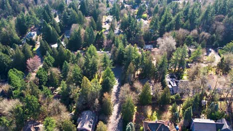 4K-aerial-drone-shot-overlooking-Suburban-neighborhood-houses-in-Portland,-Oregon