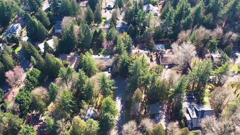 Toma-Aérea-De-Drones-De-4k-Con-Vista-A-Las-Casas-De-Los-Vecindarios-Suburbanos-En-Portland,-Oregon