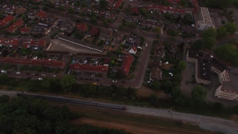 A-train-being-tracked-from-high-above,-following-every-movement