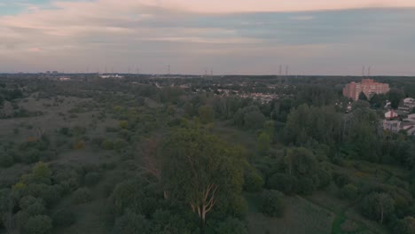 Kreisende-Luftaufnahme-Von-Nepean,-Ontario,-Das-über-Einem-Park-Mit-Bäumen-Und-Gebäuden-Der-Stadt-Im-Hintergrund-Schwebt