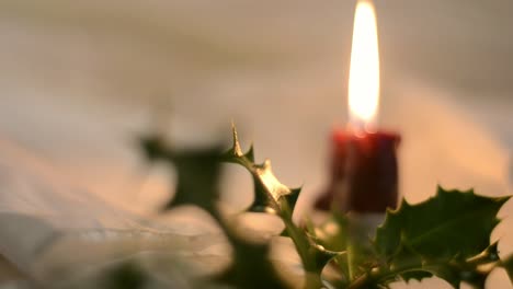 Stechpalme-Und-Kerzen-Für-Weihnachtsdekoration