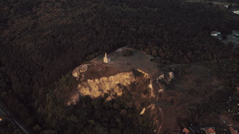 Wide-Aerial-view-of-Drazovce-castle-at-sunset