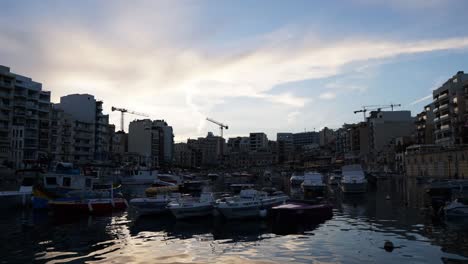TimeLapse-video-from-Malta,-St-Julians,-Spinola-bay-at-sunset-and-night