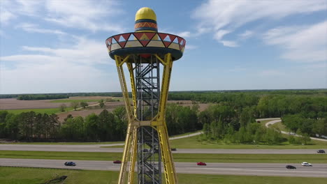 Aerial-shot-of-the-South-Of-The-Border-sombrero-in-Dillon,-South-Carolina,-famous-for-selling-fireworks-off-the-highway