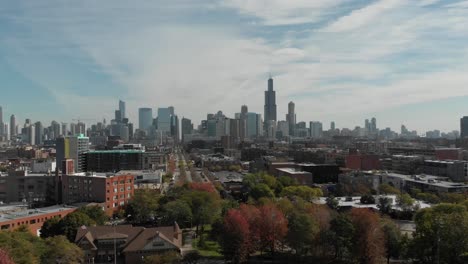Panoramic-aerial-shot-of-Chicago's-skyline