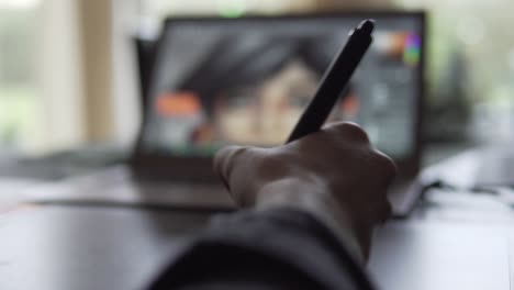 SLOW-MOTION:-Digital-Artist-is-working-with-graphic-tablet-and-pen