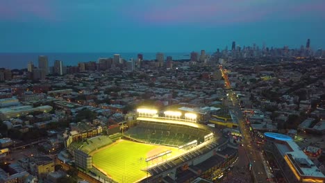 Aerial-footage-of-Wrigley-Field-in-Summer