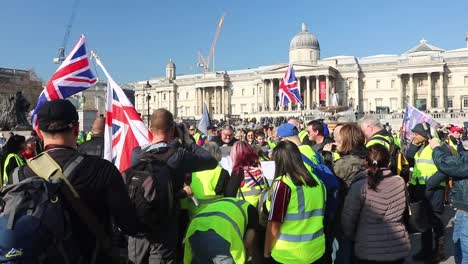Londres,-Inglaterra-–:-Manifestantes-De-Chaqueta-Amarilla-A-Favor-Del-Brexit-De-La-Omc-En-Trafalgar-Square-Londres