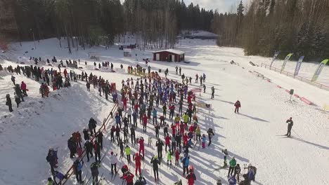 Annual-Skiing-competition-in-Aluksne,-Latvia,-woods-and-sunny-day