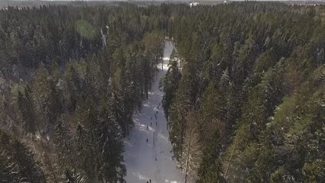 Annual-Skiing-competition-in-Aluksne,-Latvia,-woods-and-sunny-day