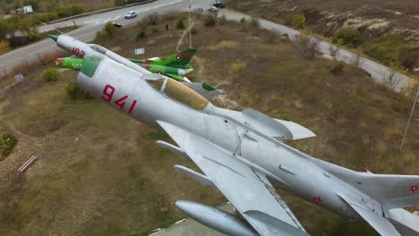 Aerial-panning-shot-over-fighter-airplanes-museum