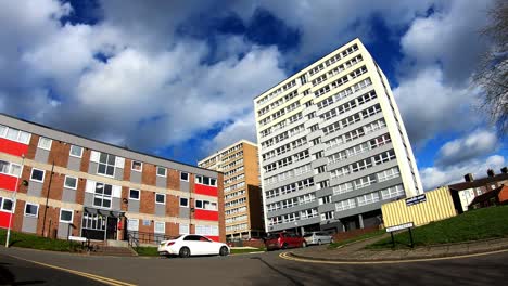 High-rise-tower-blocks,-flats-built-in-the-city-of-Stoke-on-Trent-to-accommodate-the-increasing-population,-housing-crisis-and-over-crowding,-immigration