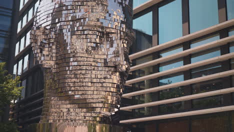 Modern-Art-Installation-of-the-Rotating-Metal-Head-of-the-Writer-Franz-Kafka-in-Prague