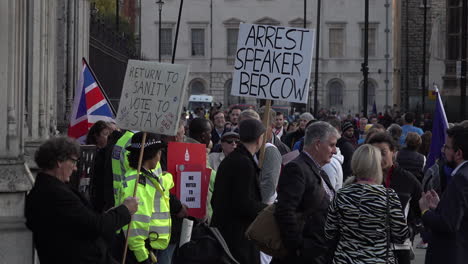 --Pro--Und-Anti-Brexit-Demonstranten-Mit-Plakaten-Und-Fahnen-Versammeln-Sich-Vor-Den-Haupttoren-Des-Parlaments