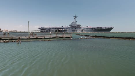 Wide-Shot-of-the-USS-Lexington-Aircraft-Carrier-in-Corpus-Christi,-Tx