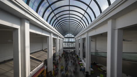 Time-Lapse-of-people-as-passengers-walking-at-Dublin-airport-flight-zone-terminal-in-Ireland