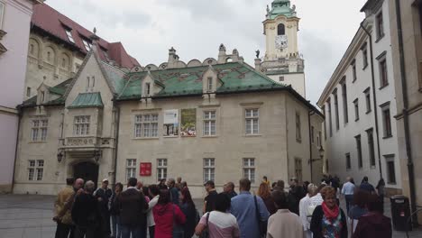 Primatial-Palace-Square-and-Old-Town-Hall-clock-tower-in-Bratislava