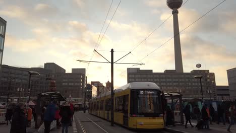 Motion-Time-Lapse-of-tram-stattion-on-famous-Alexanderplatz-in-Berlin
