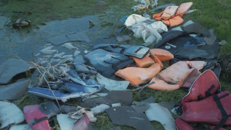 Refugee-lifejackets-dumped-Lesvos,-Greece