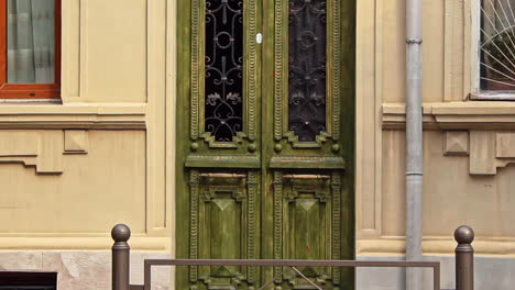 View-of-ornate-green-door-of-building-in-Batumi,-Georgia