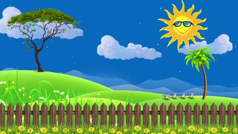 Cartoon-children-And-blue-sky-green-grass-Background