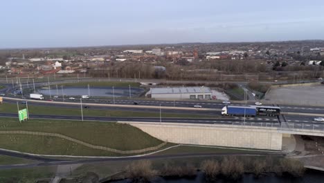 Aerial-view-of-traffic-vehicles-on-Mersey-gateway-entrance