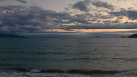 Aerial-view-of-Nha-Trang-beach,-Vietnam-at-sunrise