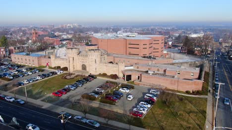 Jail-building-with-medieval-towers-and-brick-walls