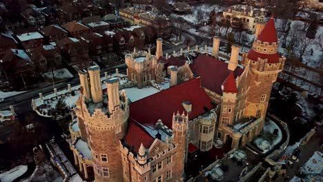 Fantastic-view-of-an-Old-Castle-and-Christmas-Decorations,-Drone-Orbit