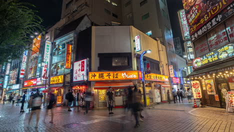 Tokyo-Japan,-Night-Timelapse-of-Pedestrian-Street-and-Shops-in-Shinjuku-Commercial-District