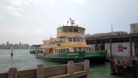 The-famous-Sydney-Ferry-is-parked-near-the-wharf-awaiting-for-the-next-depature-timetable