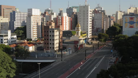 Aerial-view-of-Paulista-avenue-empty-during-Covid-19-Quarantine-,-Sao-Paulo,-Brazil