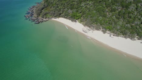 Double-Island-Point-And-Rainbow-Beach-In-Queensland,-Australia---aerial-drone-shot
