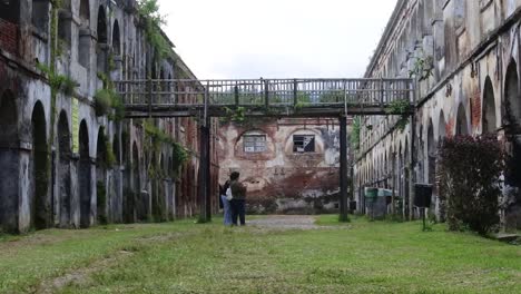 Shot-of-visitor-tourist-at-Fort-Willem-in-ambarawa,-Semarang,-Indonesia